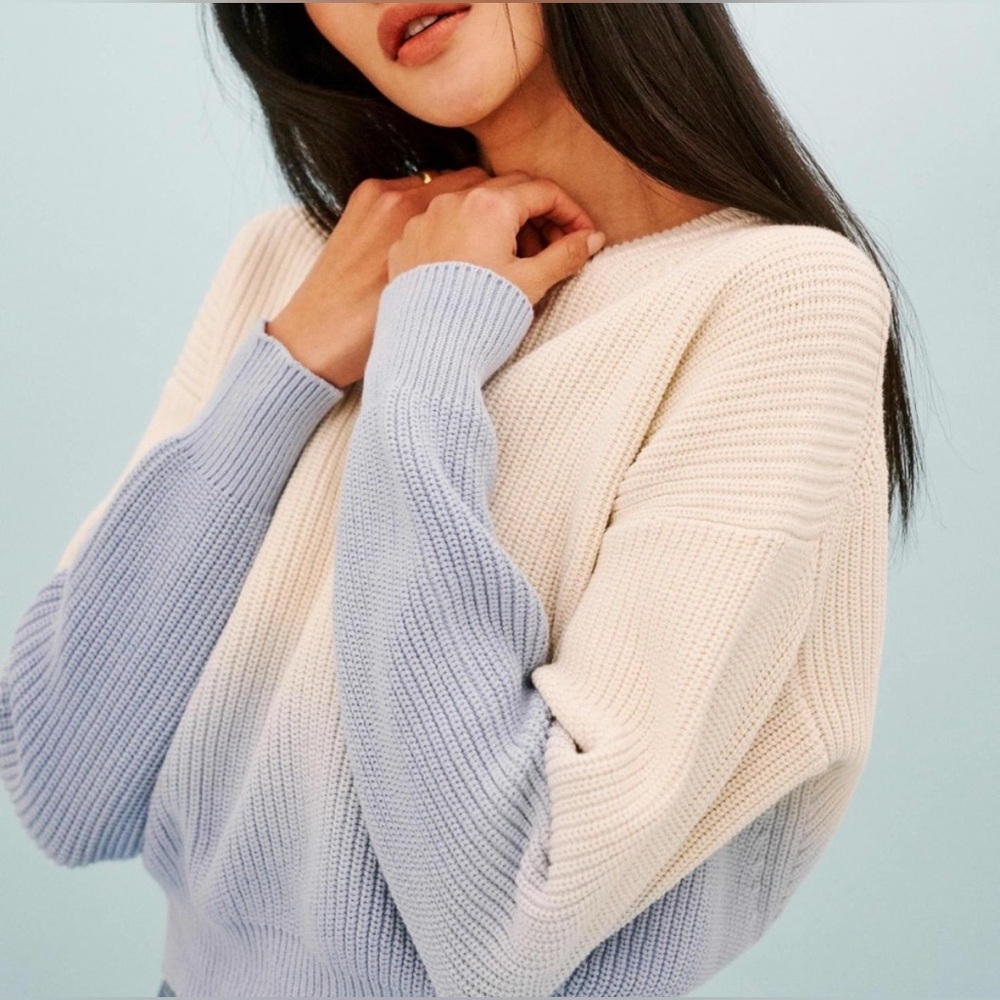 Reformation Winnie Crewneck Sweater in Parisian Blue Dip Dye Ombré Sz Small (S) - Picture 12 of 14
